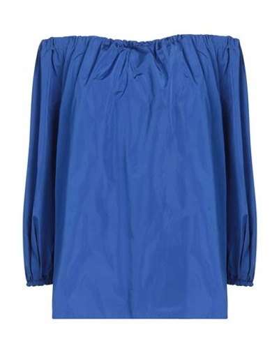 Max Mara Studio Woman Top Bright Blue Size 10 Polyester, Silk