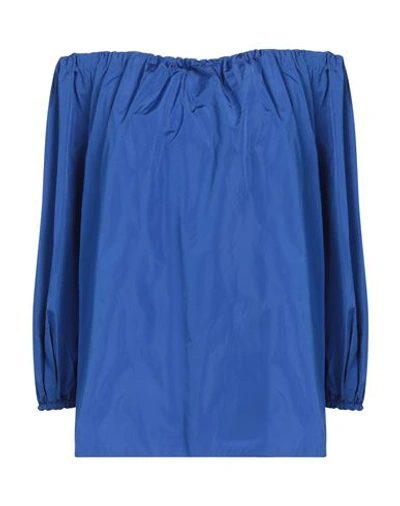 Max Mara Studio Woman Top Bright Blue Size 6 Polyester, Silk