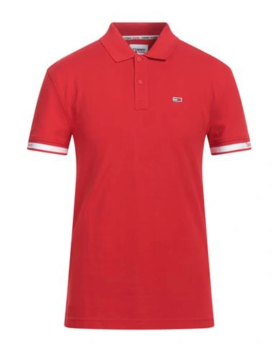 Tommy Jeans Man Polo Shirt Red Size S Cotton, Elastane