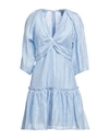 SANDRO SANDRO WOMAN MINI DRESS SKY BLUE SIZE 8 LINEN, POLYESTER