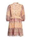 Sandro Gathered Printed Linen-blend Gauze Mini Dress In Beige
