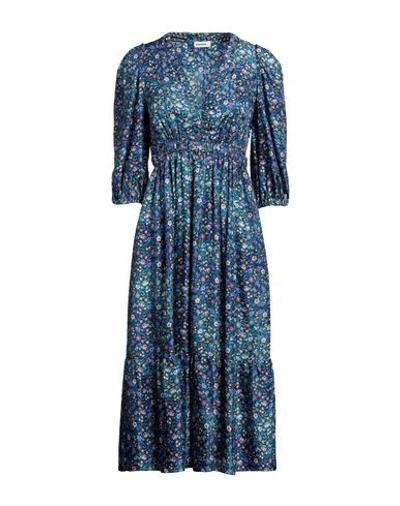 Sandro Woman Midi Dress Dark Green Size 10 Silk In Blue