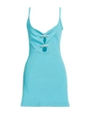 Mach&mach Crystal Bow Cutout Ribbed Minidress In Blue