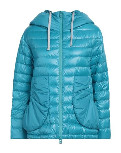 Herno Woman Down Jacket Azure Size 6 Polyamide In Blue