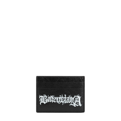 Balenciaga Logo Printed Card Holder In Black