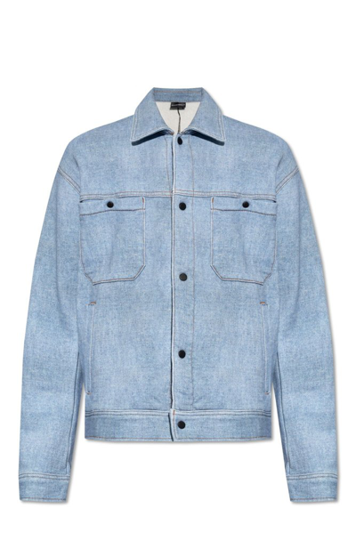 Emporio Armani Cotton Jacket In Clear Blue