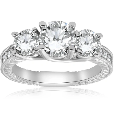 Pompeii3 2 1/2ct Vintage 3-stone Lab Grown Diamond Engagement Ring 14k White Gold In Multi