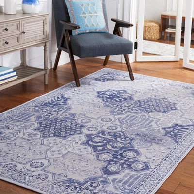 Safavieh Tucson Tsn193f Power Loomed Grey / Navy Washable Rug