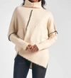 Elan Womens Asymmetric Whipstitch Pullover Sweater In Beige
