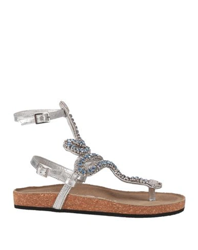 Strategia Woman Thong Sandal Silver Size 8 Leather