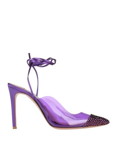 Francesco Sacco Woman Pumps Purple Size 8 Textile Fibers