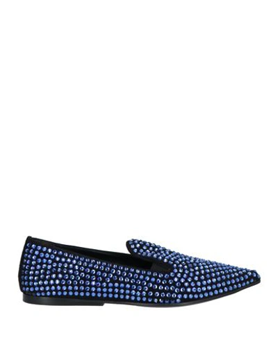 Eddy Daniele Woman Loafers Blue Size 7 Leather, Swarovski Crystal