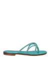 Positano Woman Thong Sandal Turquoise Size 7 Leather In Blue