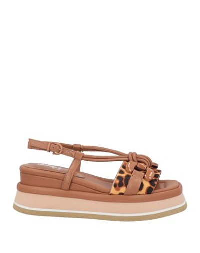 Jeannot Woman Sandals Tan Size 8 Leather In Brown