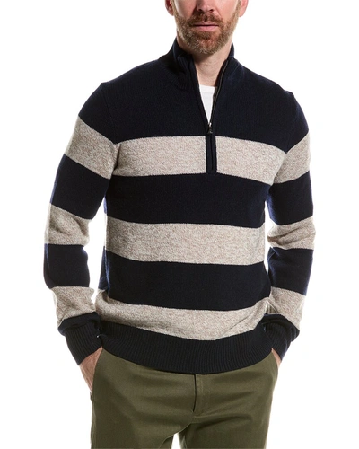 Brooks Brothers Stripe Wool 1/2-zip Pullover In Blue