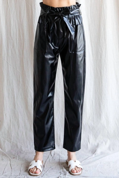 Jodifl Faux Leather Belted Waist Pants In Black