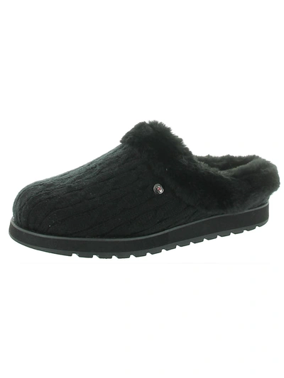 Bobs From Skechers Keepsakes Ice Angel Womens Cable Knit Faux Fur Clogs In Black