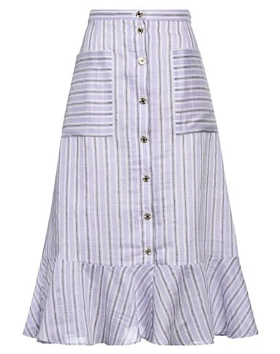 Sandro Blondy Striped Linen-blend Gauze Midi Skirt In Purple