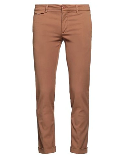 Teleria Zed Man Pants Camel Size 32 Cotton, Linen, Elastane In Beige