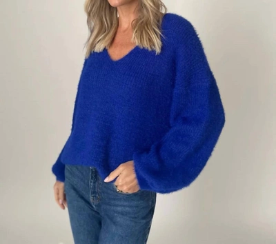 Six/fifty Madelyn Eyelash V Neck Sweater In Blue
