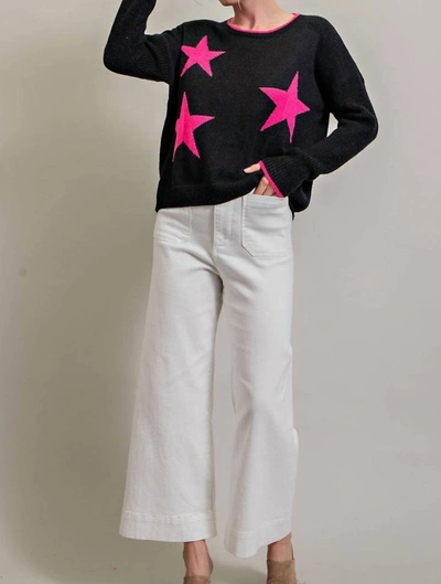 Eesome Women's Sweater With Hot Pink Stars In Black