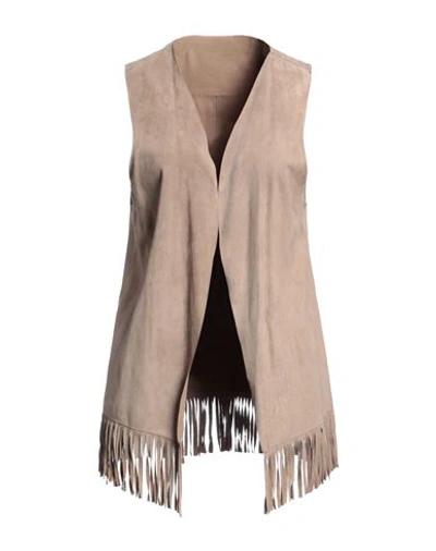 Salvatore Santoro Woman Vest Camel Size 6 Ovine Leather In Beige