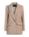 MAJE MAJE WOMAN BLAZER CAMEL SIZE 8 POLYESTER, VIRGIN WOOL, ELASTANE