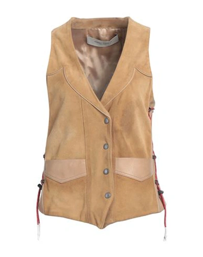 Golden Goose Woman Vest Camel Size 4 Cow Leather In Beige