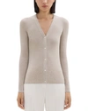 Theory Rib Knit V-neck Cardigan In Regal Wool In Beige