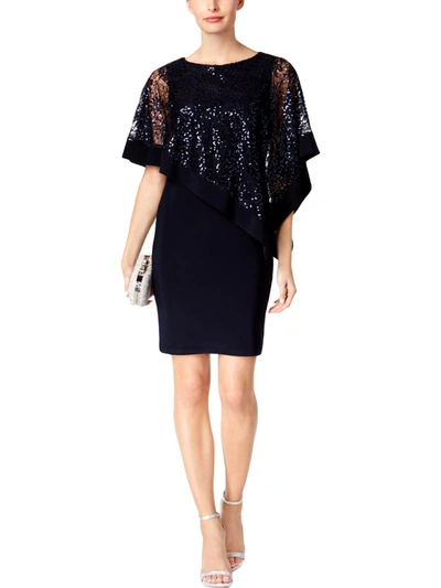 R & M Richards Sequined Cape Sheath Dress In Navy