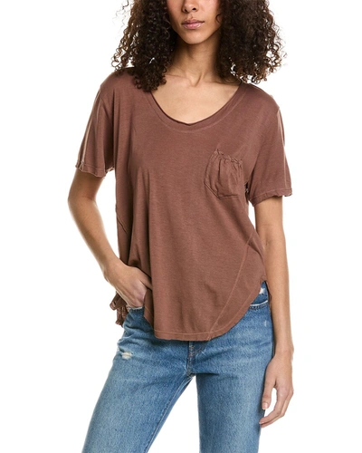 Project Social T Tessa Shirred Pocket Scoop Neck T-shirt In Brown