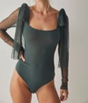 FREE PEOPLE TONGUE TIED BODYSUIT IN GREEN GABLES