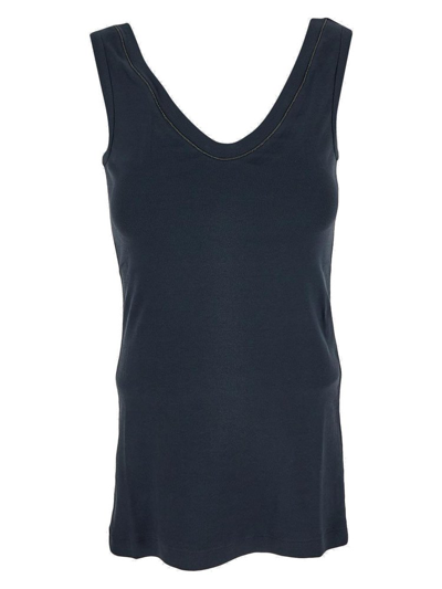 Brunello Cucinelli Embellished Sleeveless Tank Top In Navy