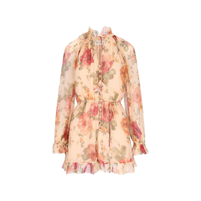 Zimmermann Luminosity Flutter Silk Playsuit In Pink