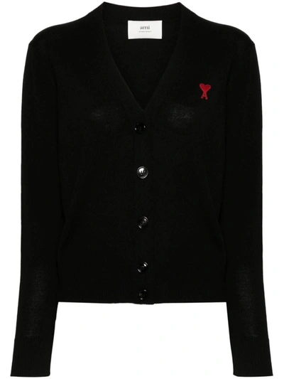 Ami Alexandre Mattiussi Ami Logo Embroidered Buttoned Cardigan In Black