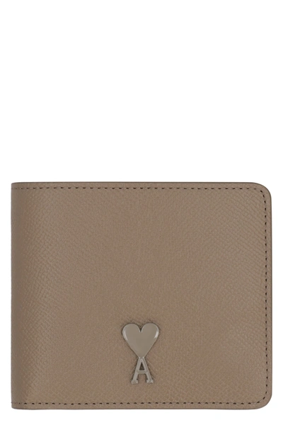 Ami Alexandre Mattiussi Ami Paris Leather Wallet In Taupe