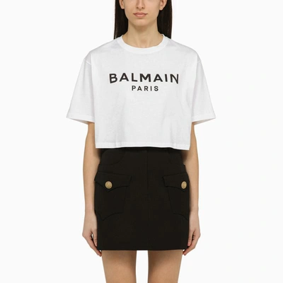 Balmain Logo-print Cropped T-shirt In White