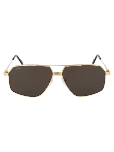 Cartier Ct0270s Sunglasses In 001 Gold Gold Grey