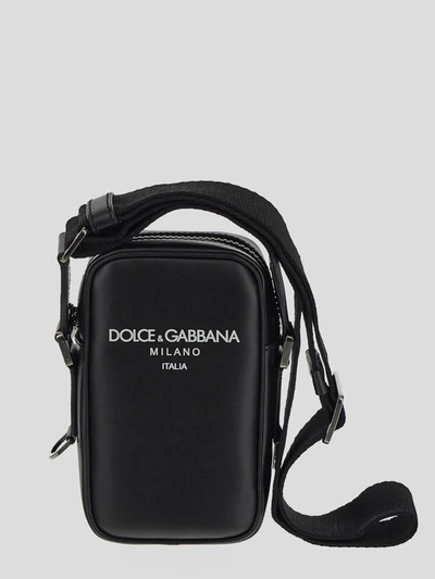 Dolce & Gabbana Black Leather Messenger Bag In Stampatodg