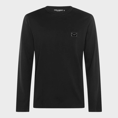 Dolce & Gabbana Long-sleeved T-shirt With Logo Tag In Black