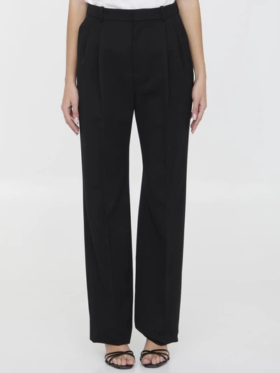 Saint Laurent Wool-grain De Poudre Wide-leg Trousers In Black