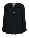Lanvin Long Sleeve Pleated Blouse Open Neck In Black