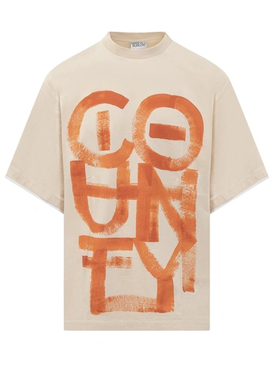 Marcelo Burlon County Of Milan County Brush T-shirt In Beige