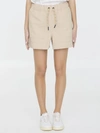 Moncler Technical Froissé Shorts Beige In Beige