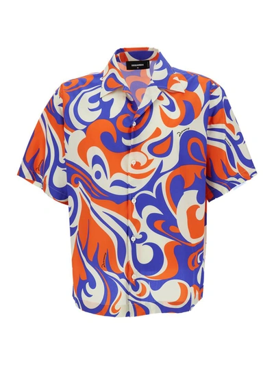Dsquared2 Printed Cotton Poplin Shirt In Multicolor