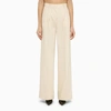The Andamane Wide Wool-blend Pinstripe Trousers In White