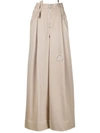 Attico Logo-ring Virgin-wool Palazzo Pants In Beige