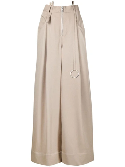 Attico Logo-ring Virgin-wool Palazzo Pants In Brown