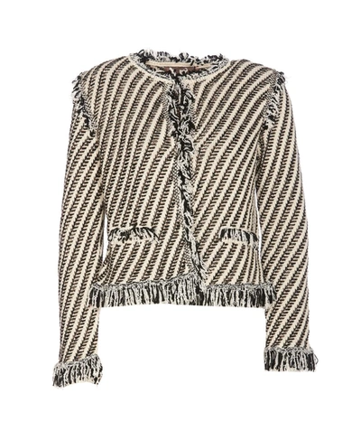 Twinset Striped Jacket With Fringes In White