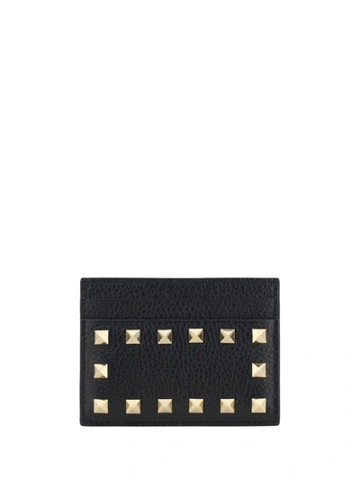 Valentino Garavani Rockstud Leather Card Holder In Black